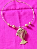 Handcrafted Dokra Fish Pendant Necklace | Tribal Brass Hasuli Jewellery - Image 2
