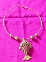 Handcrafted Dokra Fish Pendant Necklace | Tribal Brass Hasuli Jewellery