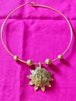 Handcrafted Dokra Sun Face Pendant Necklace | Hasuli in Brass