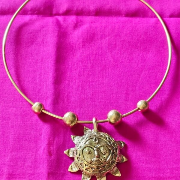 Handcrafted Dokra Sun Face Pendant Necklace | Hasuli in Brass
