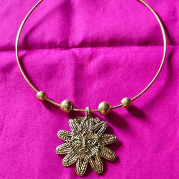 Dokra Sun Face Pendant Necklace | Traditional Hasuli Jewellery in Brass