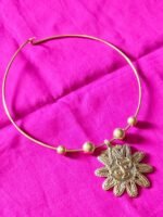 Dokra Sun Face Pendant Necklace | Traditional Hasuli Jewellery in Brass - Image 3