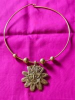 Dokra Sun Face Pendant Necklace | Traditional Hasuli Jewellery in Brass - Image 2