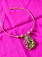 Handcrafted Dokra Saraswati Pendant Necklace | Tribal Brass Hasuli Jewellery - Image 2