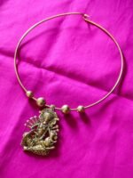 Handcrafted Dokra Saraswati Pendant Necklace | Tribal Brass Hasuli Jewellery - Image 3