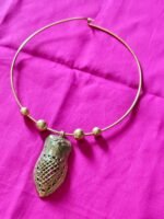 Handcrafted Dokra Shell Motif Pendant Necklace | Tribal Brass Hasuli - Image 3