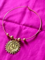 Handcrafted Dokra Om Pendant Necklace | Spiritual Tribal Hasuli Jewellery in Brass - Image 3