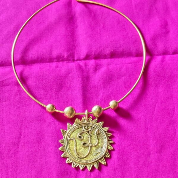 Handcrafted Dokra Om Pendant Necklace | Spiritual Tribal Hasuli Jewellery in Brass