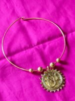 Handcrafted Dokra Om Pendant Necklace | Spiritual Tribal Hasuli Jewellery in Brass - Image 2
