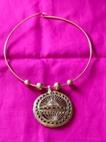 Handcrafted Dokra Rising Sun Pendant Necklace | Tribal Brass Hasuli Jewellery - Image 2