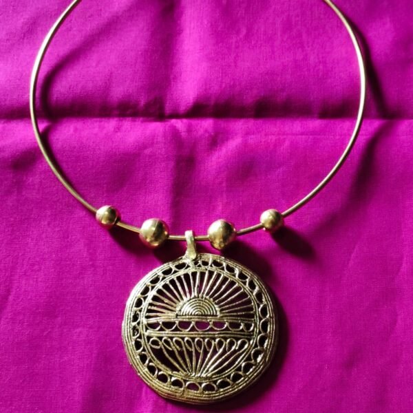 Handcrafted Dokra Rising Sun Pendant Necklace | Tribal Brass Hasuli Jewellery