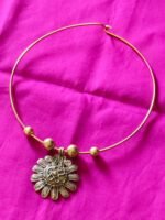 Handcrafted Dokra Hasuli Floral with leaf motif Necklace - Image 3