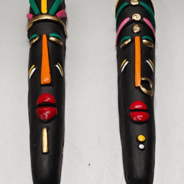Handcrafted Black Terracotta Tribal Couple Mask – Male & Female (Set of 2)