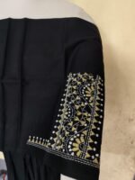 Black Cotton Kantha Stitch Hand Embroidered Blouse Piece - Image 2