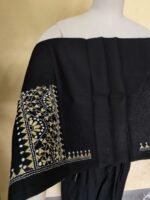 Black Cotton Kantha Stitch Hand Embroidered Blouse Piece - Image 3