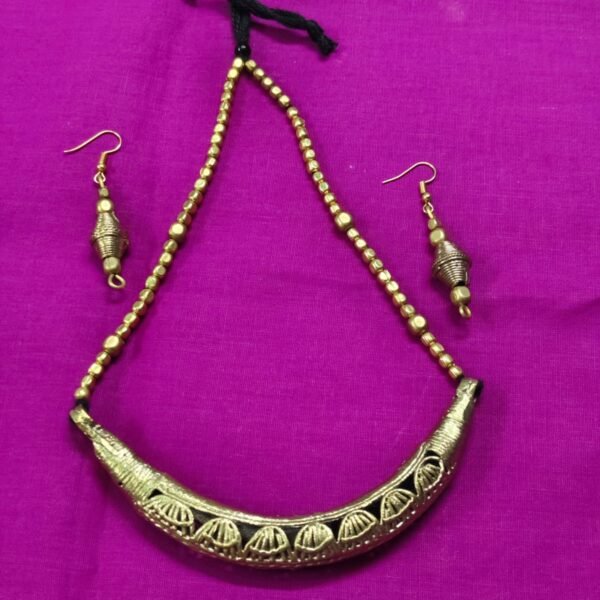 Handmade Dokra Hasuli Necklace Earrings Set - Tribal Brass Jewelry