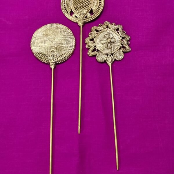 Handcrafted Dokra Brass Hair Pins – Tribal Art Collection Set of 3