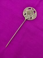 Handcrafted Dokra Brass Hair Pin – Round Leaf & Mesh Design - Image 2
