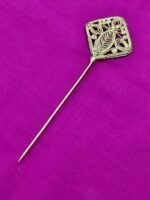 Handcrafted Dokra Brass Hair Pin – Flower & Leaf Design - Image 3