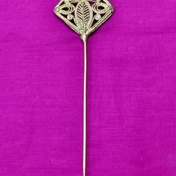 Handcrafted Dokra Brass Hair Pin – Flower & Leaf Design