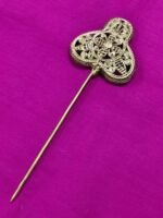 Handcrafted Dokra Brass Hair Pin – Tri-Leaf Floral Design - Image 3
