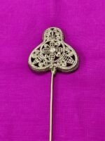 Handcrafted Dokra Brass Hair Pin – Tri-Leaf Floral Design - Image 2