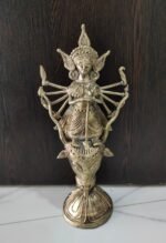 Handcrafted Dokra Brass Durga Idol on Mahishasura – Tribal Art Showpiece