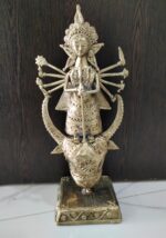 Dokra Brass Durga Idol Standing on Buffalo – Tribal Metal Craft