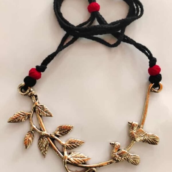 Handcrafted Dokra Bird-on-Branch Brass Necklace – Tribal Folk Jewelry