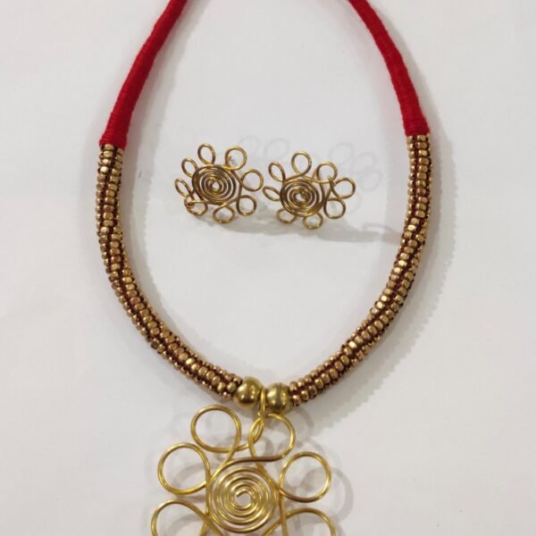 Handcrafted Dokra Brass Floral Pendant Necklace Set