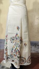 Kantha Stitch Wrap Around Skirt Cream flower design - Image 4