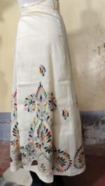 Kantha Stitch Wrap Around Skirt Cream flower design - Image 3