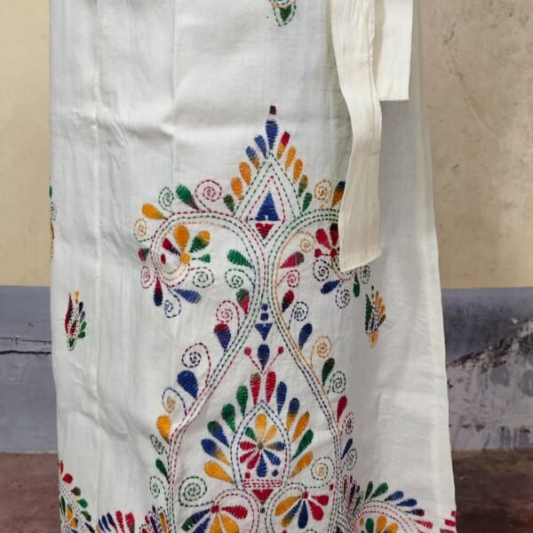Kantha Stitch Wrap Around Skirt Cream flower design