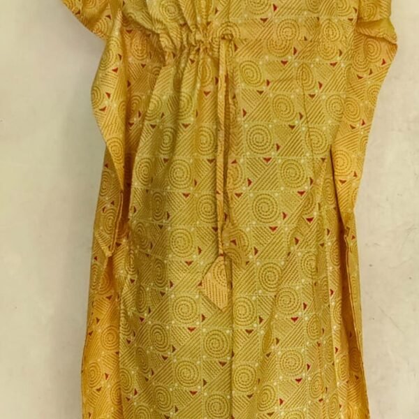 yellow Soft Cotton Printed Kaftan Nighty