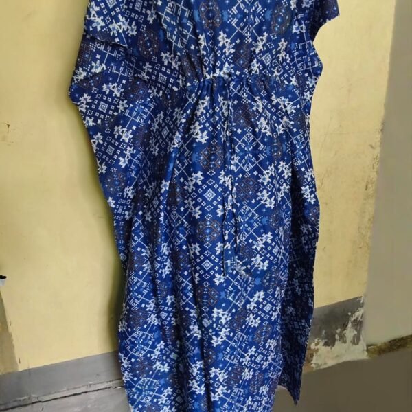 Blue Cotton Printed Kaftan Nighty