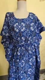 Blue Cotton Printed Kaftan Nighty - Image 4