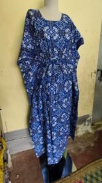 Blue Cotton Printed Kaftan Nighty - Image 3