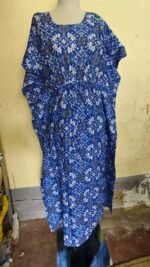 Blue Cotton Printed Kaftan Nighty - Image 5