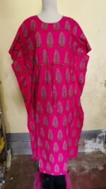 Red Cotton Printed Kaftan Nighty - Image 3