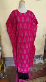 Red Cotton Printed Kaftan Nighty