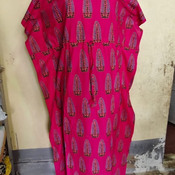 Red Cotton Printed Kaftan Nighty