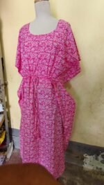 Pink Cotton Printed Kaftan Nighty
