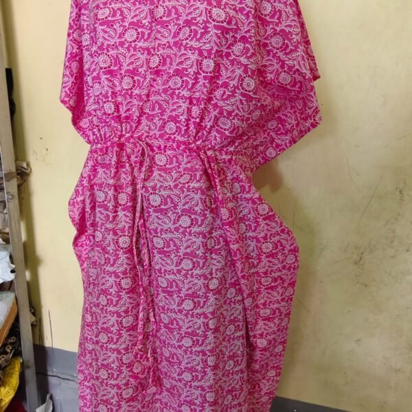 Pink Cotton Printed Kaftan Nighty