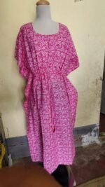 Pink Cotton Printed Kaftan Nighty - Image 3