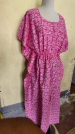 Pink Cotton Printed Kaftan Nighty - Image 2