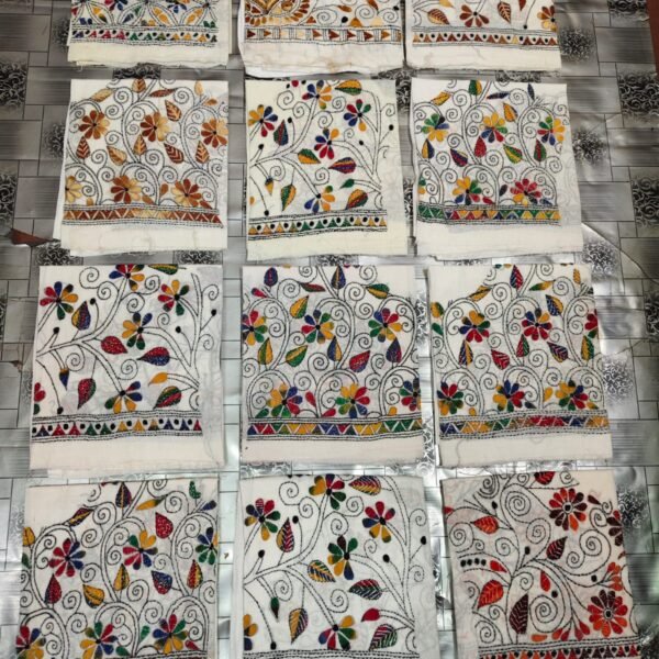 White Cotton Kantha Blouse Material Wholesale (12 Piece)