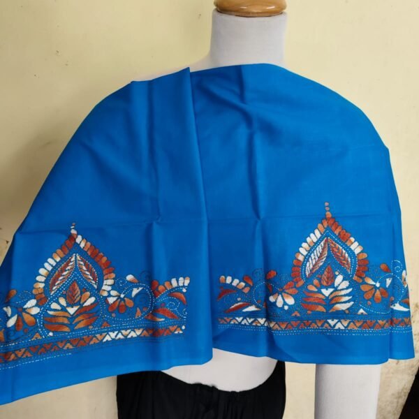 Premium Cotton Blue Kantha Stitch Blouse Material