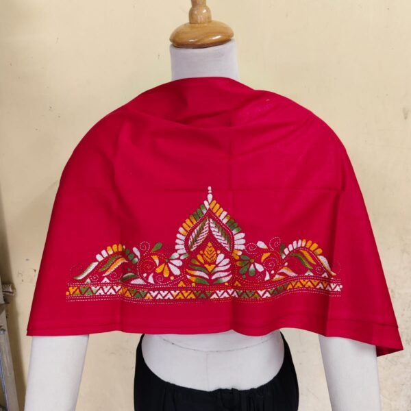 Premium Cotton Red Kantha Stitch Blouse Material