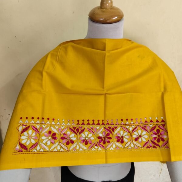 Premium Cotton yellow Kantha Stitch Blouse Material