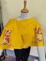Premium Cotton yellow Kantha Stitch Blouse Material - Image 6